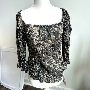 NWT Boho paisley black and gold long sleeve shirt